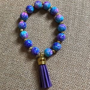 Purple and Blue Marble Bracelet with Purple Tassel